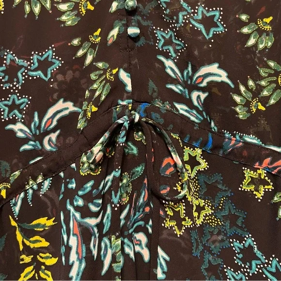 H&M Conscious Beach Cover Up Women Size 12 Floral Drawstring Long Ruffle Sleeve - Picture 12 of 16